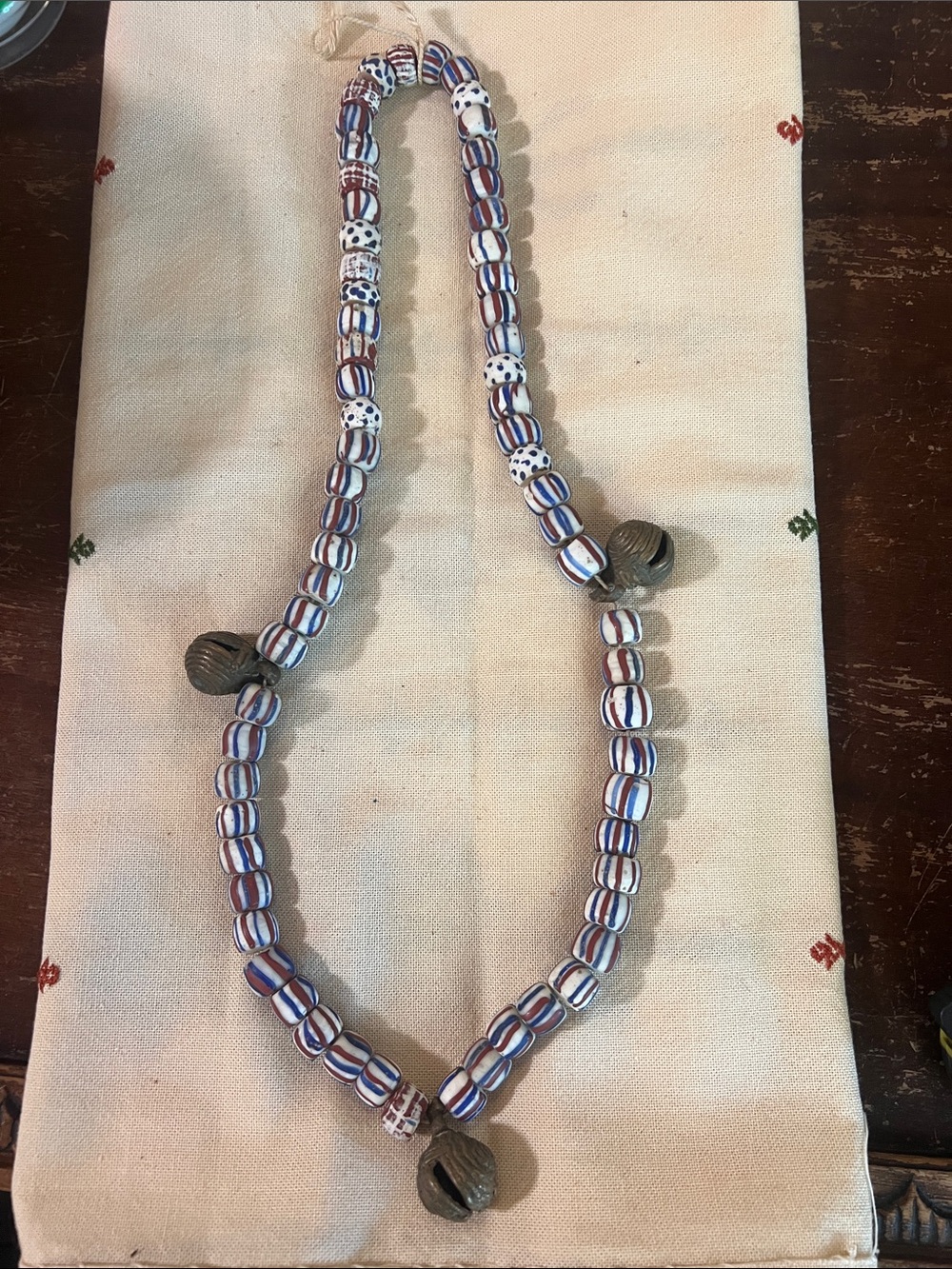 Vintage African Trade Bead Necklace with Bells